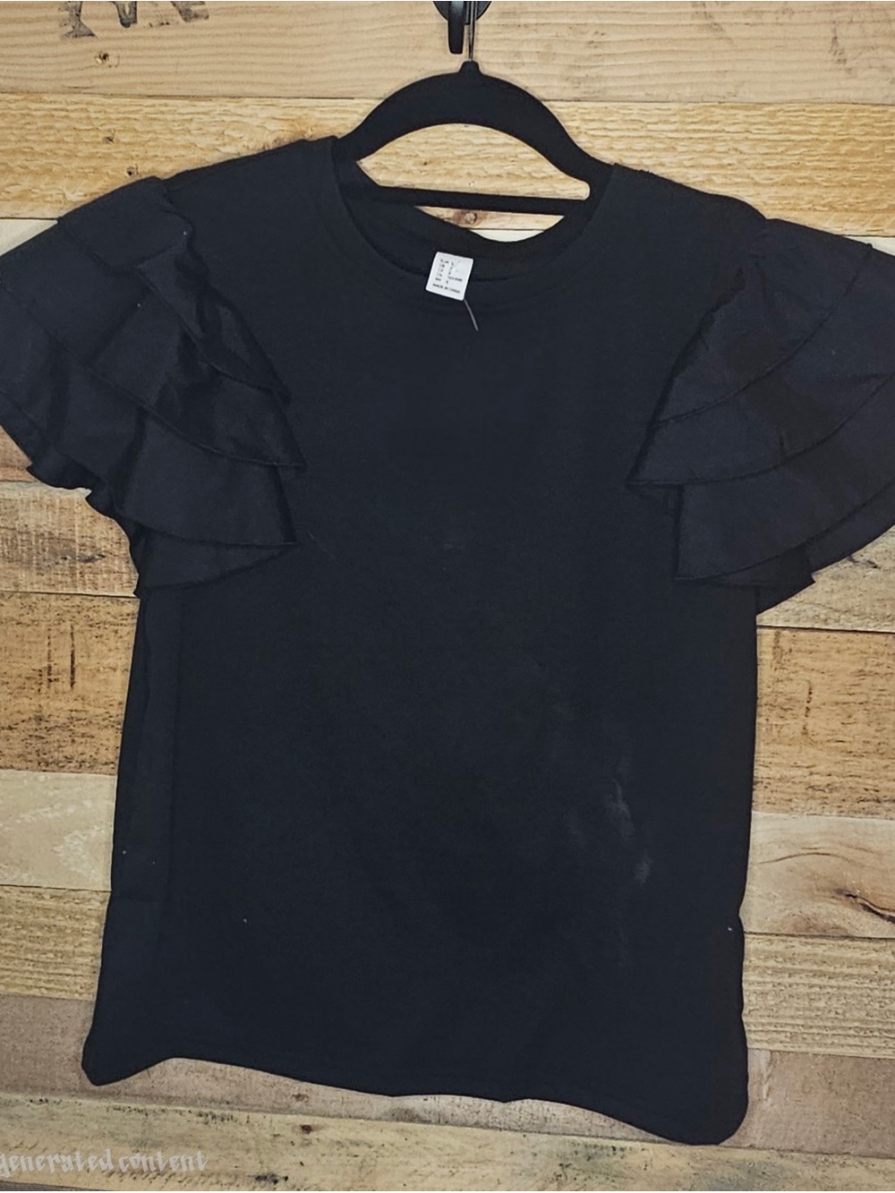 Women's Black Short Sleeve Ruffle Tee